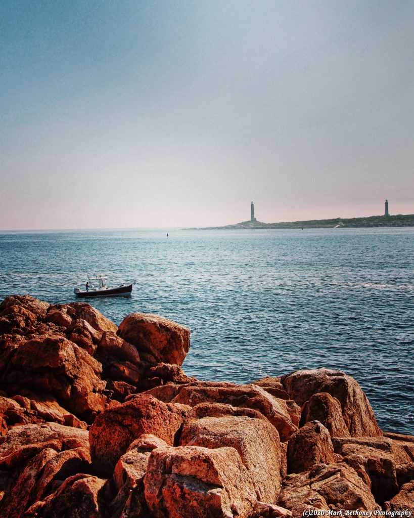 A boater off the coast of Thatcher's Island. A boater off the coast of Thatcher's Island.